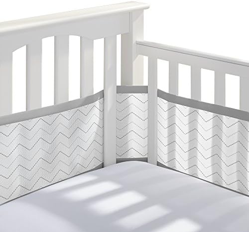 Breathable Mesh Liner for Full-Size Cribs, Classic 3mm Mesh (Covers 3 or 4 Sides), Gray Chevron