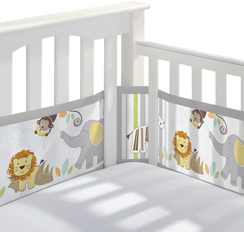Breathable Mesh Liner for Full-Size Cribs, Classic 3mm Mesh (Covers 3 or 4 Sides), Safari Fun Too
