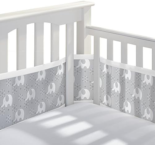 Breathable Mesh Liner for Full-Size Cribs, Classic 3mm Mesh (Covers 3 or 4 Sides), Peaceful Elephants