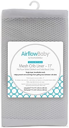 AirflowBaby 2mm Mesh Crib Liner for Full-Size Slatted Cribs, 11-inch Panels, Gray