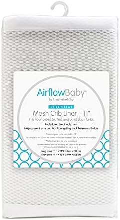 AirflowBaby 2mm Mesh Crib Liner for Full-Size Slatted Cribs, 11-inch Panels, White