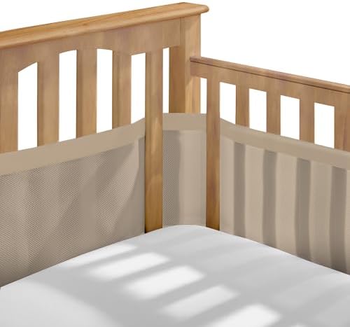 Breathable Mesh Liner for Full-Size Cribs, Deluxe 4mm Mesh (Covers 3 or 4 Sides), Sand Beach