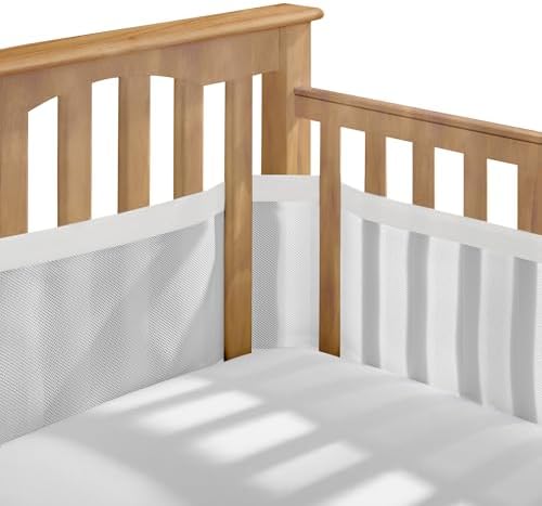 Breathable Mesh Liner for Full-Size Cribs, Deluxe 4mm Mesh (Covers 3 or 4 Sides), White Mist
