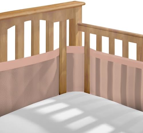 Breathable Mesh Liner for Full-Size Cribs, Deluxe 4mm Mesh (Covers 3 or 4 Sides), Shell Pink