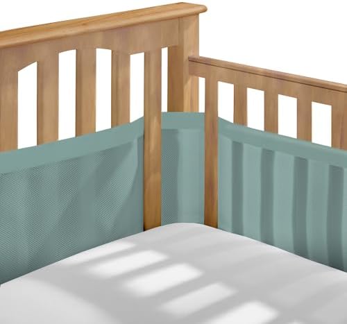 Breathable Mesh Liner for Full-Size Cribs, Deluxe 4mm Mesh (Covers 3 or 4 Sides), Green Seaglass