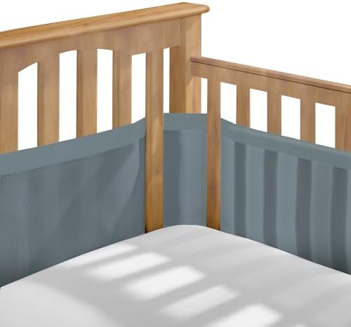 Breathable Mesh Liner for Full-Size Cribs, Deluxe 4mm Mesh (Covers 3 or 4 Sides), Blue Haze