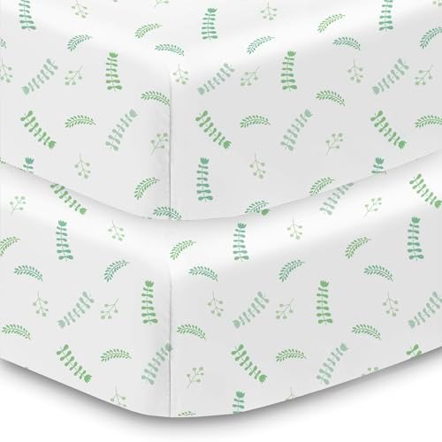 Cotton Percale Fitted Sheet for Crib & Toddler Bed Mattress, 52" x 28" (2-Pack), Botanical