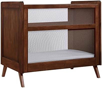 Breathable Mesh 2-in-1 Mini Crib with Mattress, Walnut
