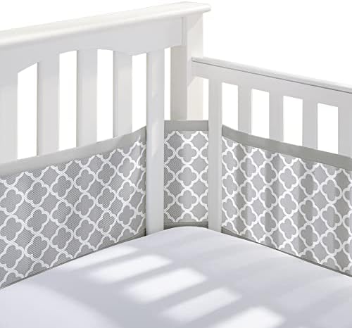 Breathable Mesh Liner for Full-Size Cribs, Classic 3mm Mesh (Covers 3 or 4 Sides), Gray Clover