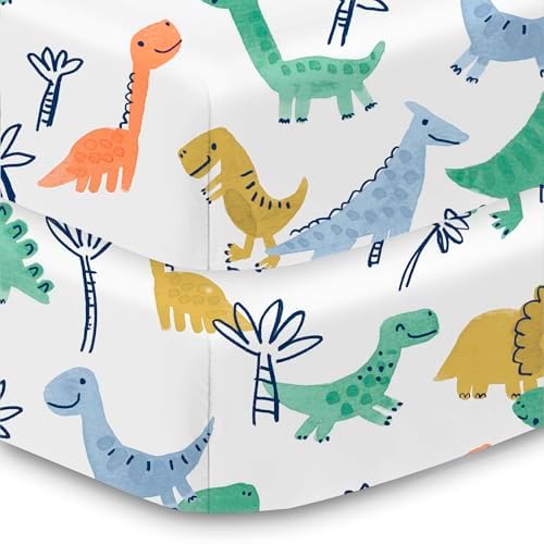 Cotton Percale Fitted Sheet for Crib & Toddler Bed Mattress, 52" x 28" (2-Pack), Roar